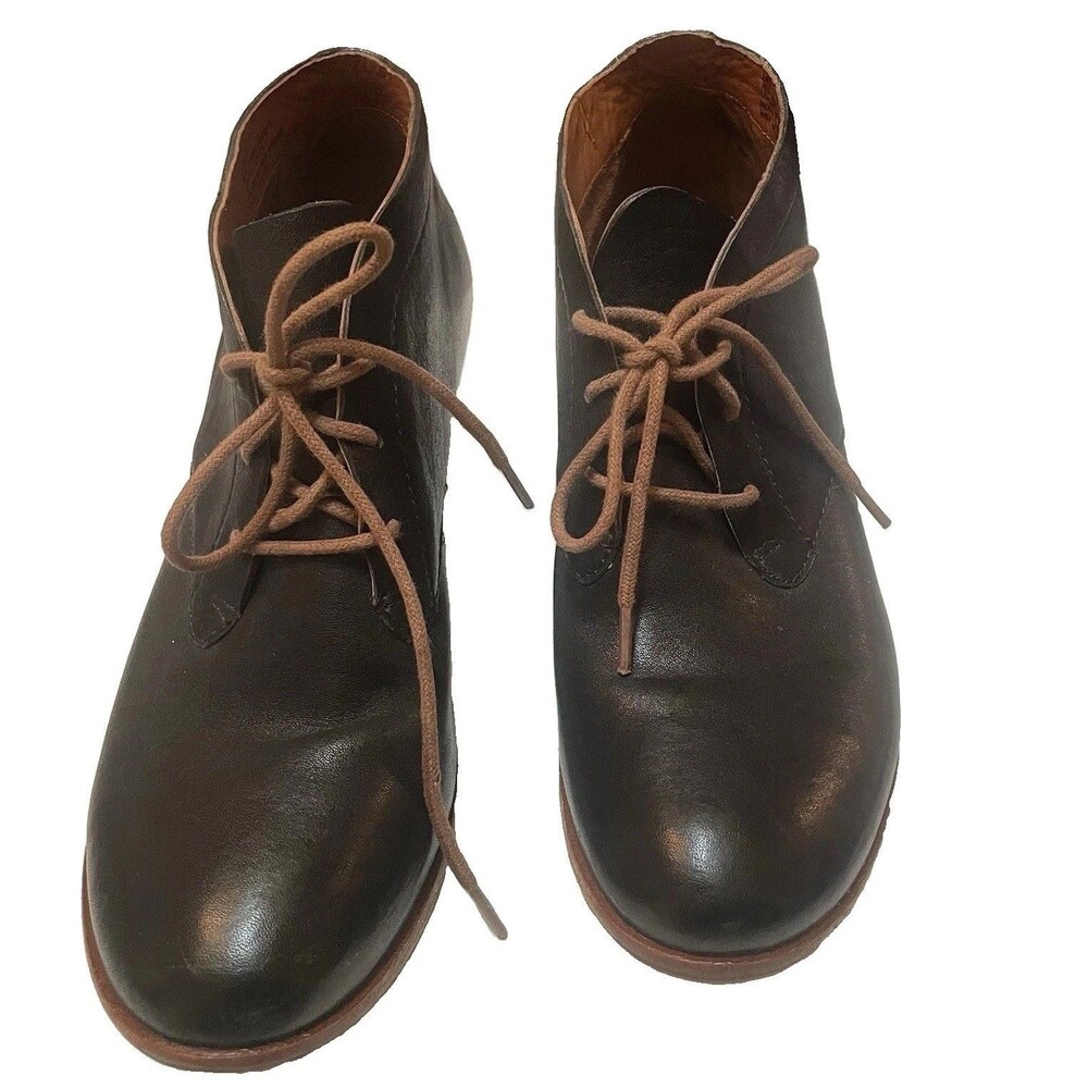 Kork-Ease Black Leather Ankle Booties 9 40.5 Lace Up Wedge Chukka Whimsigoth